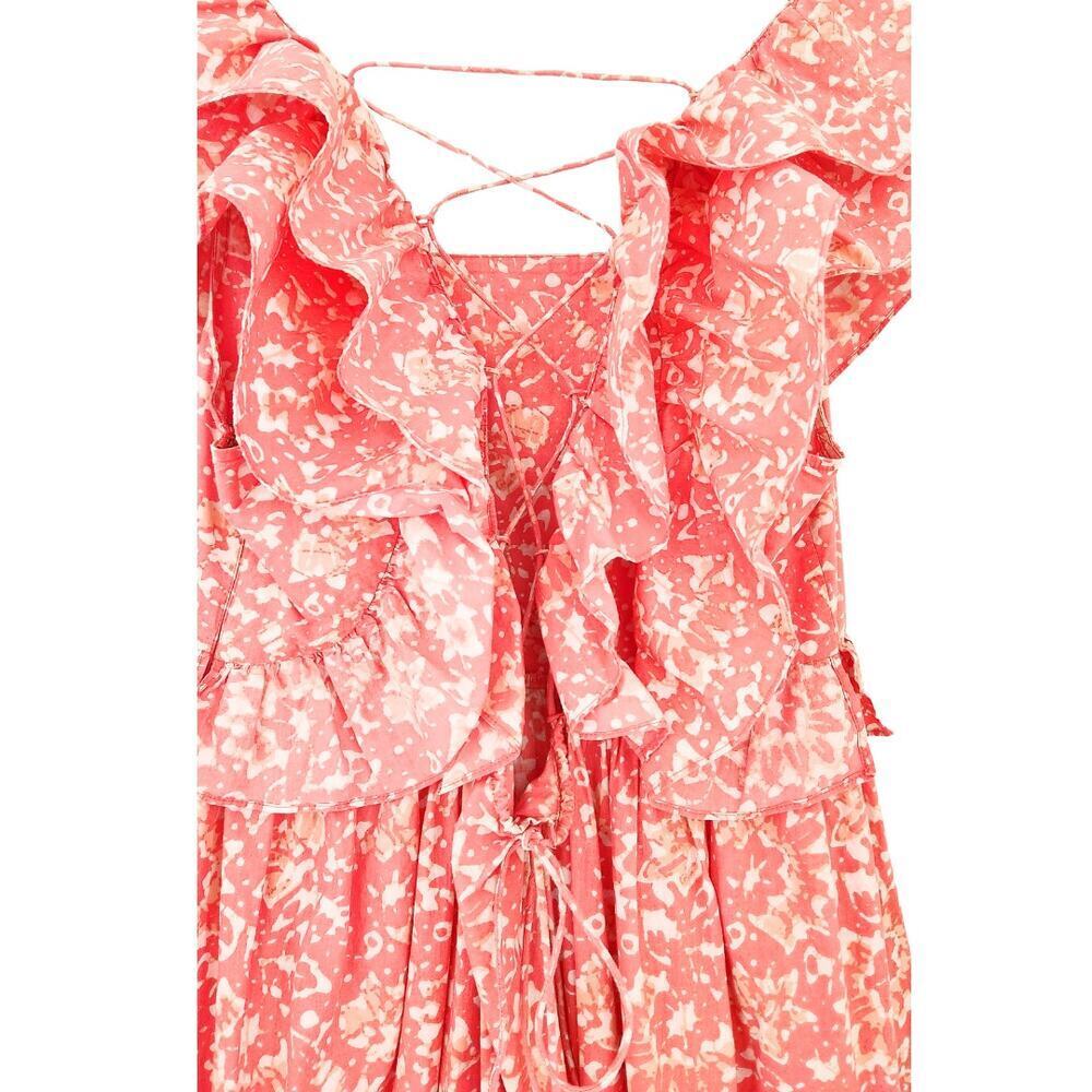 ULLA JOHNSON‎ Freida Printed Cotton Midi Dress Coral Batik Red Orange White US 4 - Picture 7 of 12